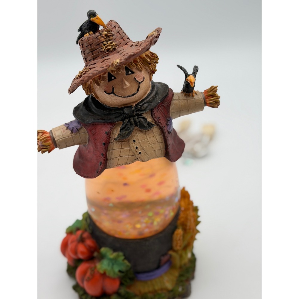Halloween Scarecrow Light Up Glitter Globe Figurine Pumpkin Crows Fall Decor 9in